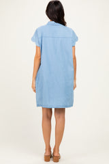 Light Denim Scallop Trim Mini Shirt Dress