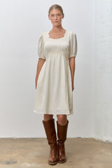 Cream Short Sleeve Lace Trim Dress