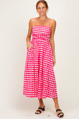 Hot Pink Gingham Maternity Midi Dress