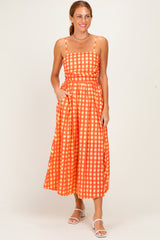 Orange Gingham Maternity Midi Dress