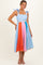 Light Blue Colorblock Shoulder Tie Maternity Midi Dress