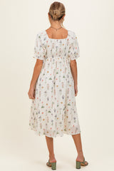 Ivory Floral Sweetheart Neckline Maternity Midi Dress
