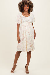 Ivory Floral Sweetheart Neckline Maternity Dress