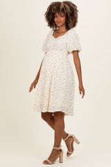 Ivory Floral Sweetheart Neckline Maternity Dress