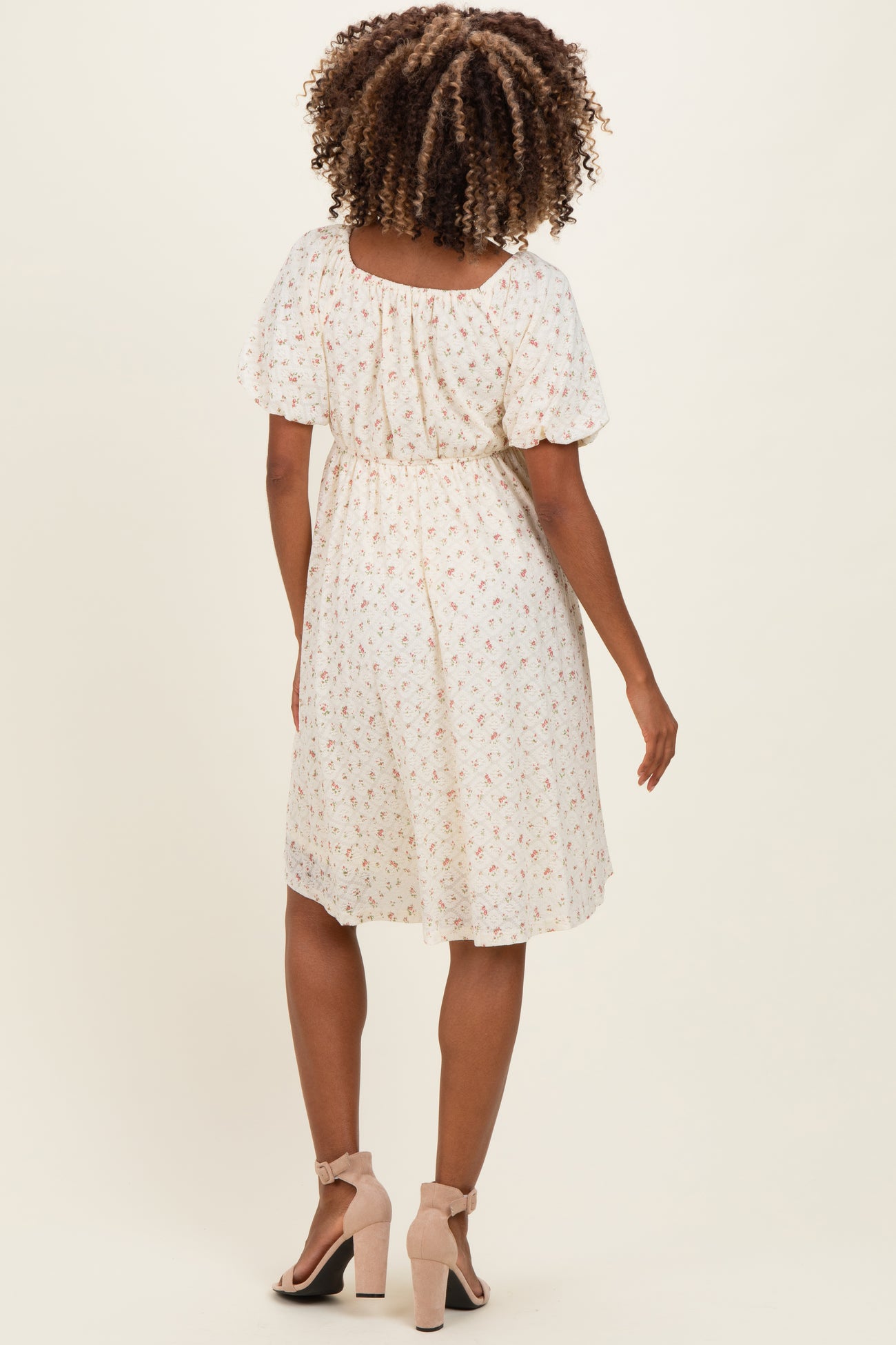 Ivory Floral Sweetheart Neckline Maternity Dress