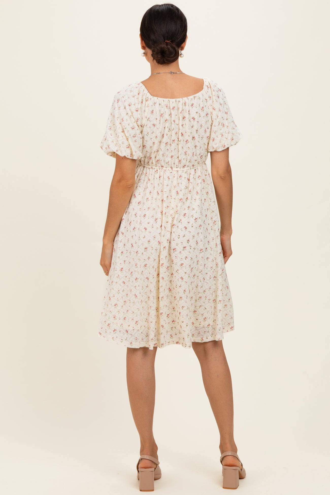 Ivory Floral Sweetheart Neckline Dress