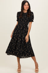Black Floral Smocked Maternity Midi Dress