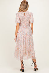 Cream Floral Smocked Maternity Midi Dress