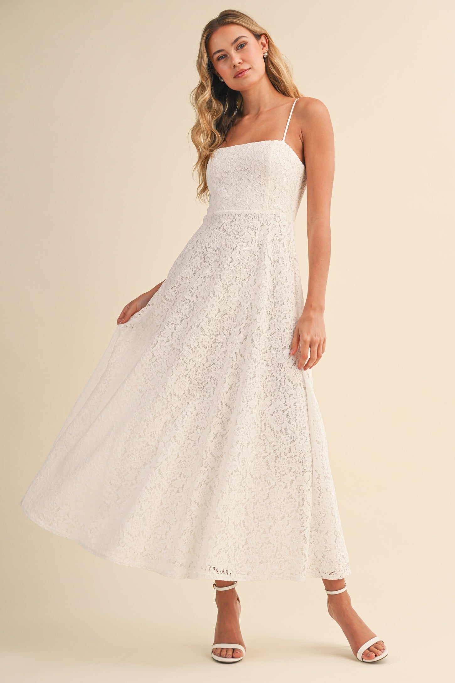 Off White Lace Sleeveless Maternity Midi Dress