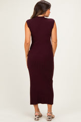 Burgundy Ribbed Knit Mock Neck Maternity Maxi Dress