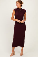 Burgundy Ribbed Knit Mock Neck Maternity Maxi Dress