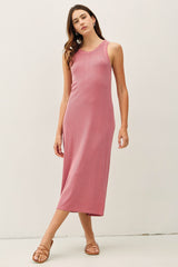 Dusty Rose Ribbed Maternity Midi Tank Dress