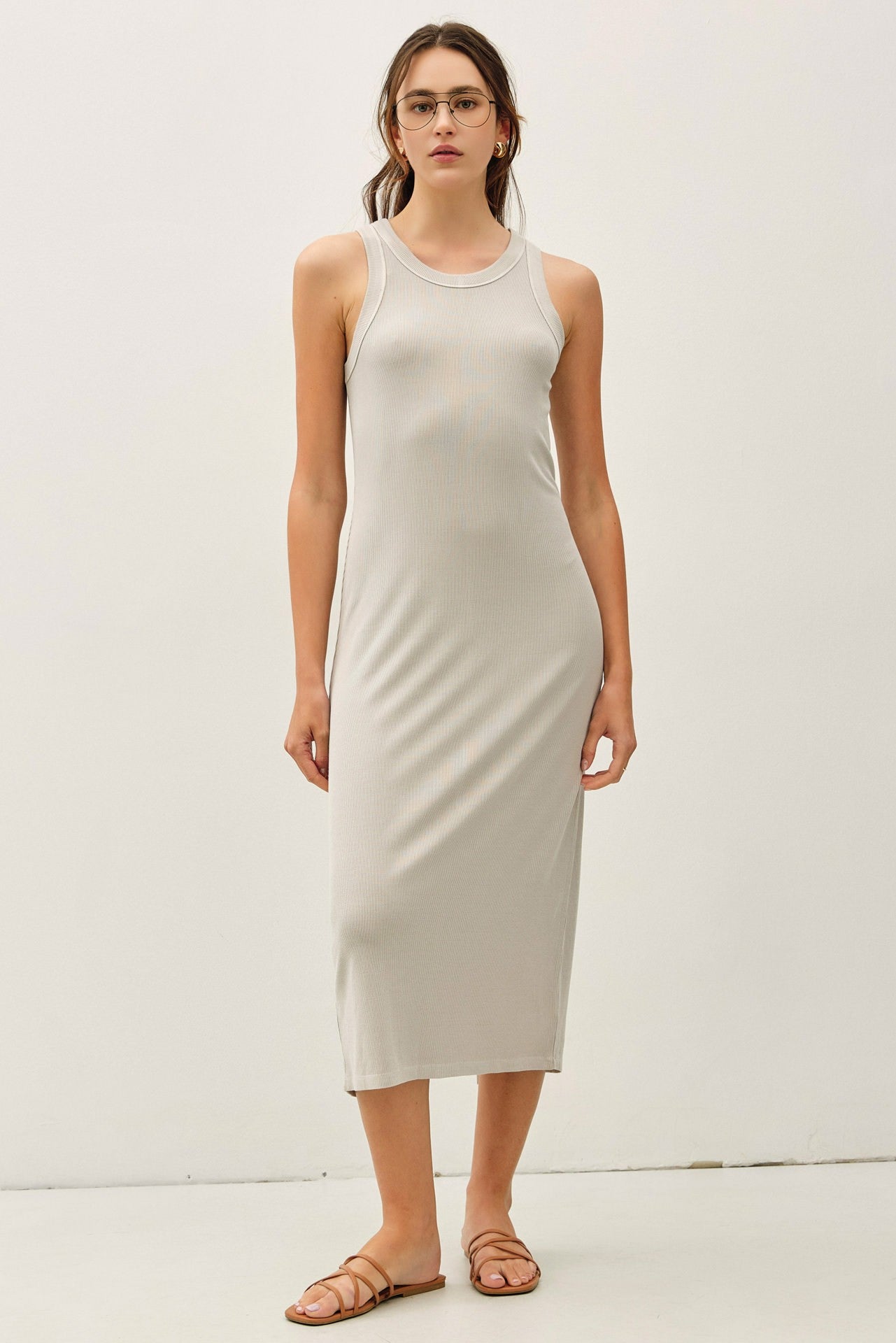 Stone Ribbed Maternity Midi Tank Dress