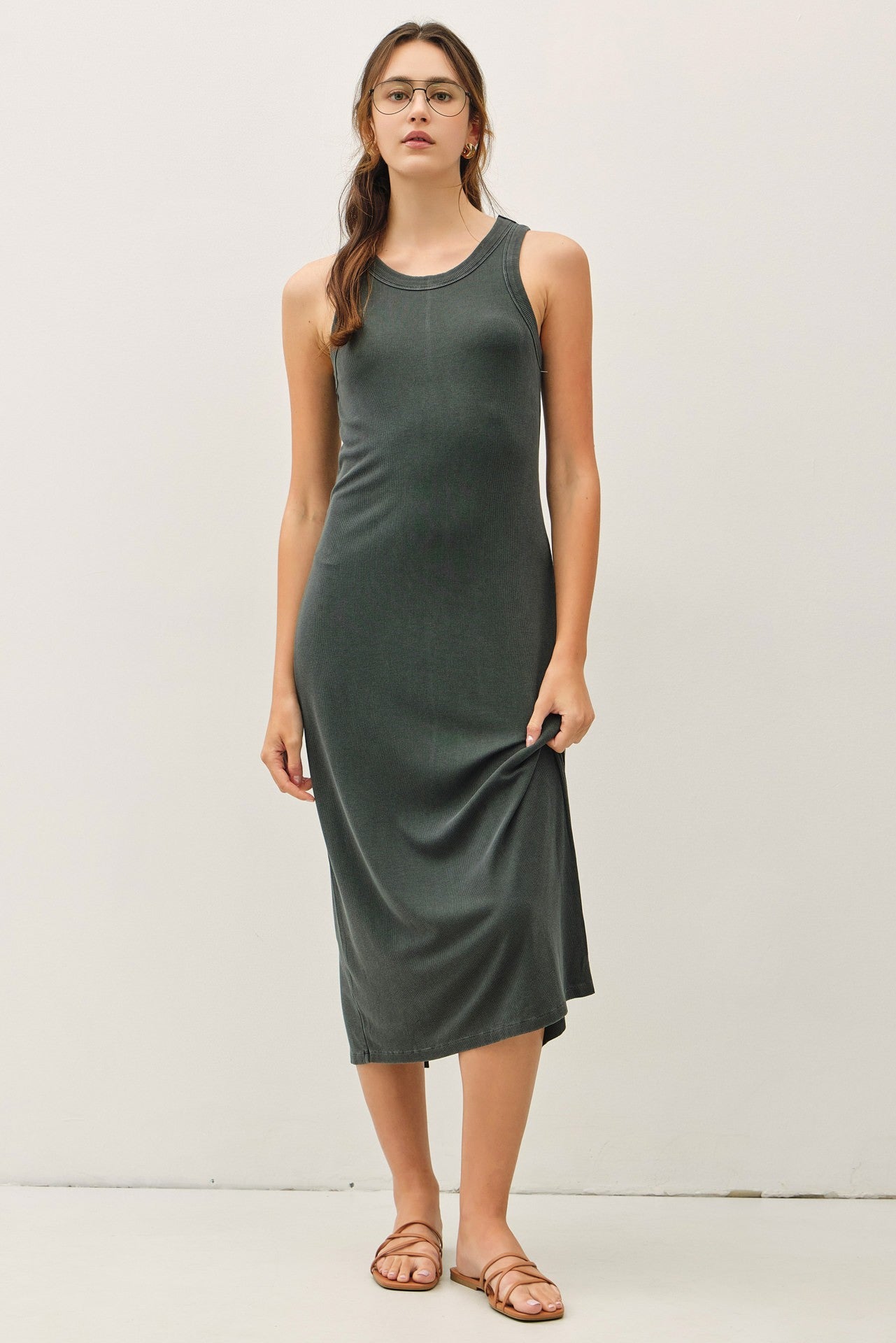 Charcoal Ribbed Midi Tank Dress