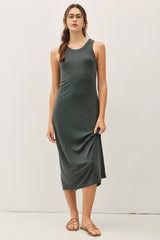 Charcoal Ribbed Maternity Midi Tank Dress