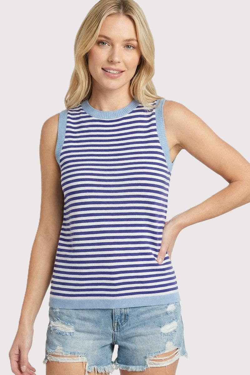Royal Blue Striped Knit Solid Trim Maternity Tank