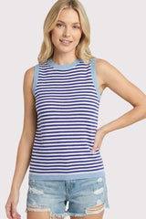 Royal Blue Striped Knit Solid Trim Maternity Tank
