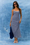 Navy Striped Sleeveless Midi Dress