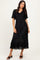 Black Pleated Satin Smocked Midi Dress