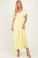 Yellow Flutter Sleeve Ruffle Hem Maternity Maxi Dress