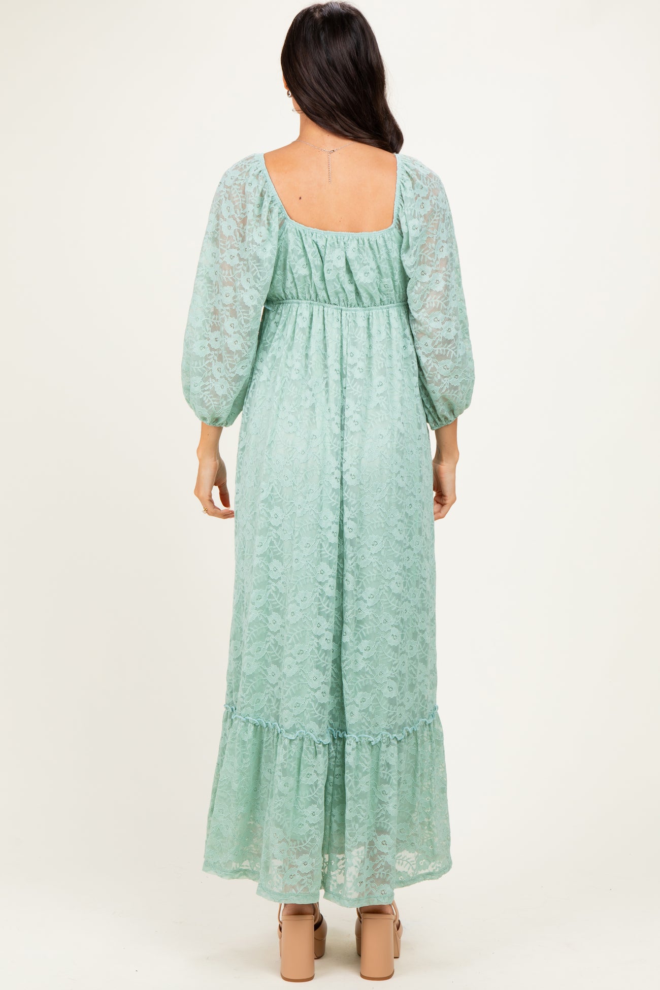 Mint Lace Long Sleeve Maxi Dress