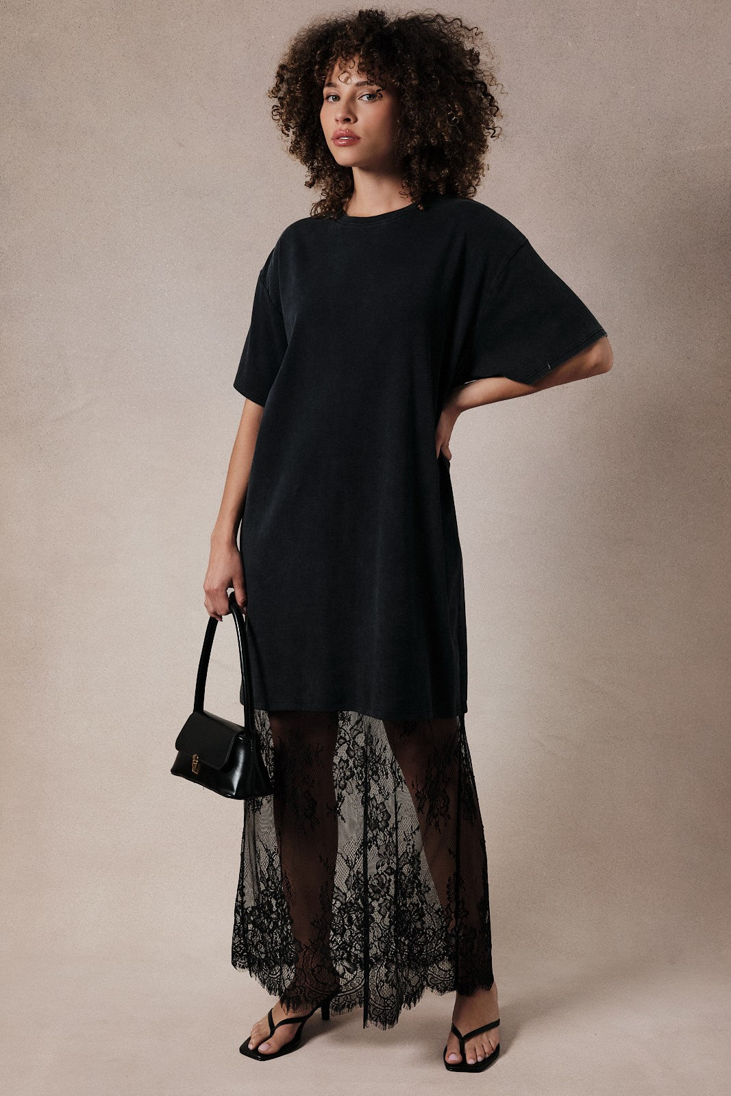 Black Lace Bottom Maternity T-Shirt Dress