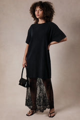 Black Lace Bottom Maternity T-Shirt Dress