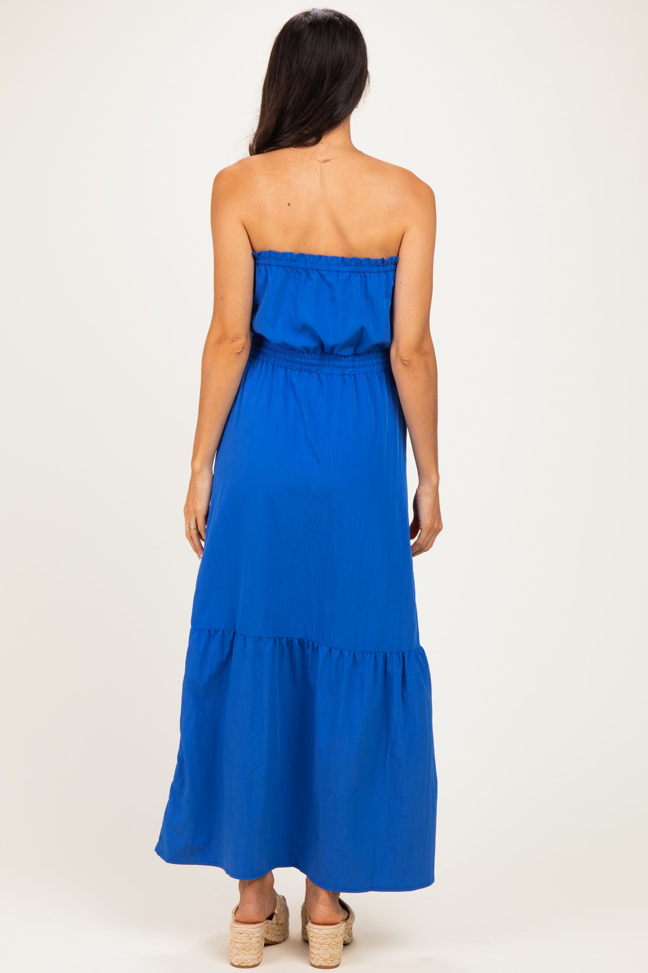 Capri Blue Strapless Cinched Waist Tie Maxi Dress