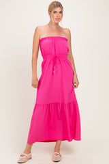 Hot Pink Strapless Cinched Waist Tie Maternity Maxi Dress