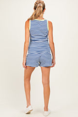 Navy Striped Solid Trim Tank Short Maternity Set