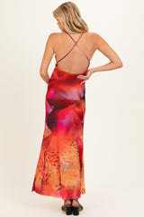 Pink Printed Crisscross Back Maternity Maxi Dress