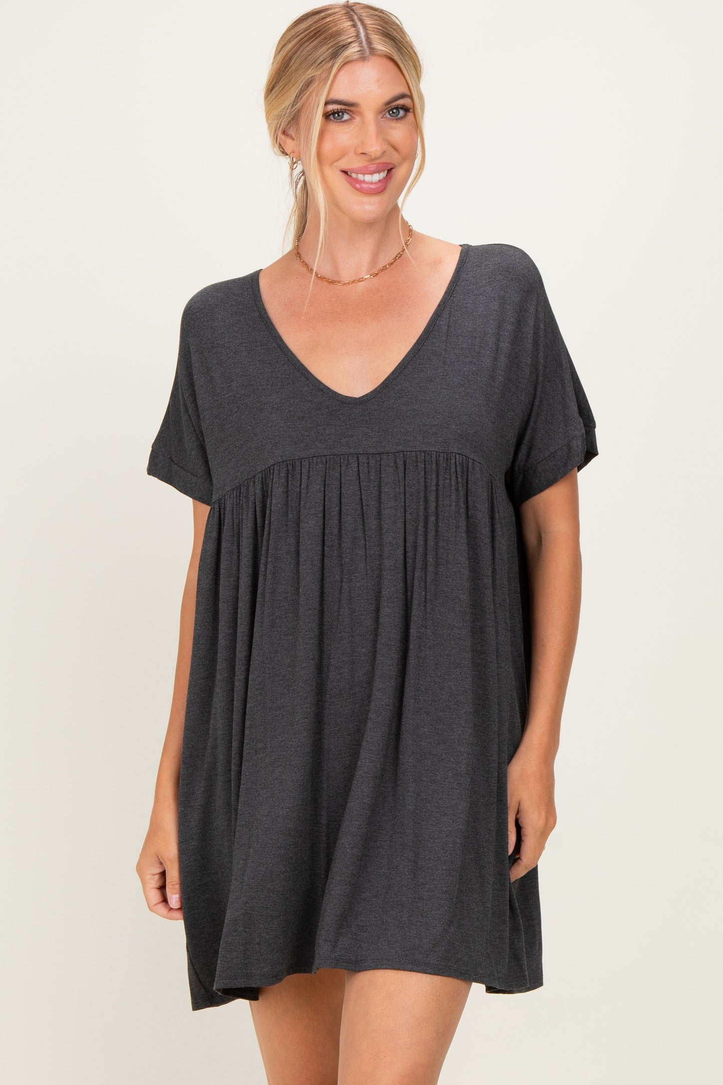 Charcoal V-Neck Basic Maternity Dress