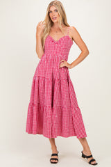 Red Gingham Cutout Tie Back Tiered Maternity Maxi Dress