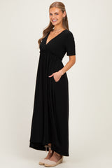 Black Short Sleeve V-Neck Maxi Dress