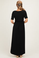 Black Short Sleeve V-Neck Maxi Dress
