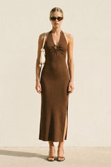 Hazel Knit Halter Gold Ring Maternity Maxi Dress