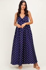 Navy/ Cream Polka Dot Sleeveless Maternity Maxi Dress