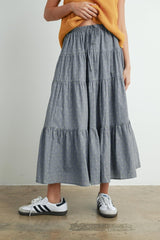 Black Printed Tiered Maternity Maxi Skirt