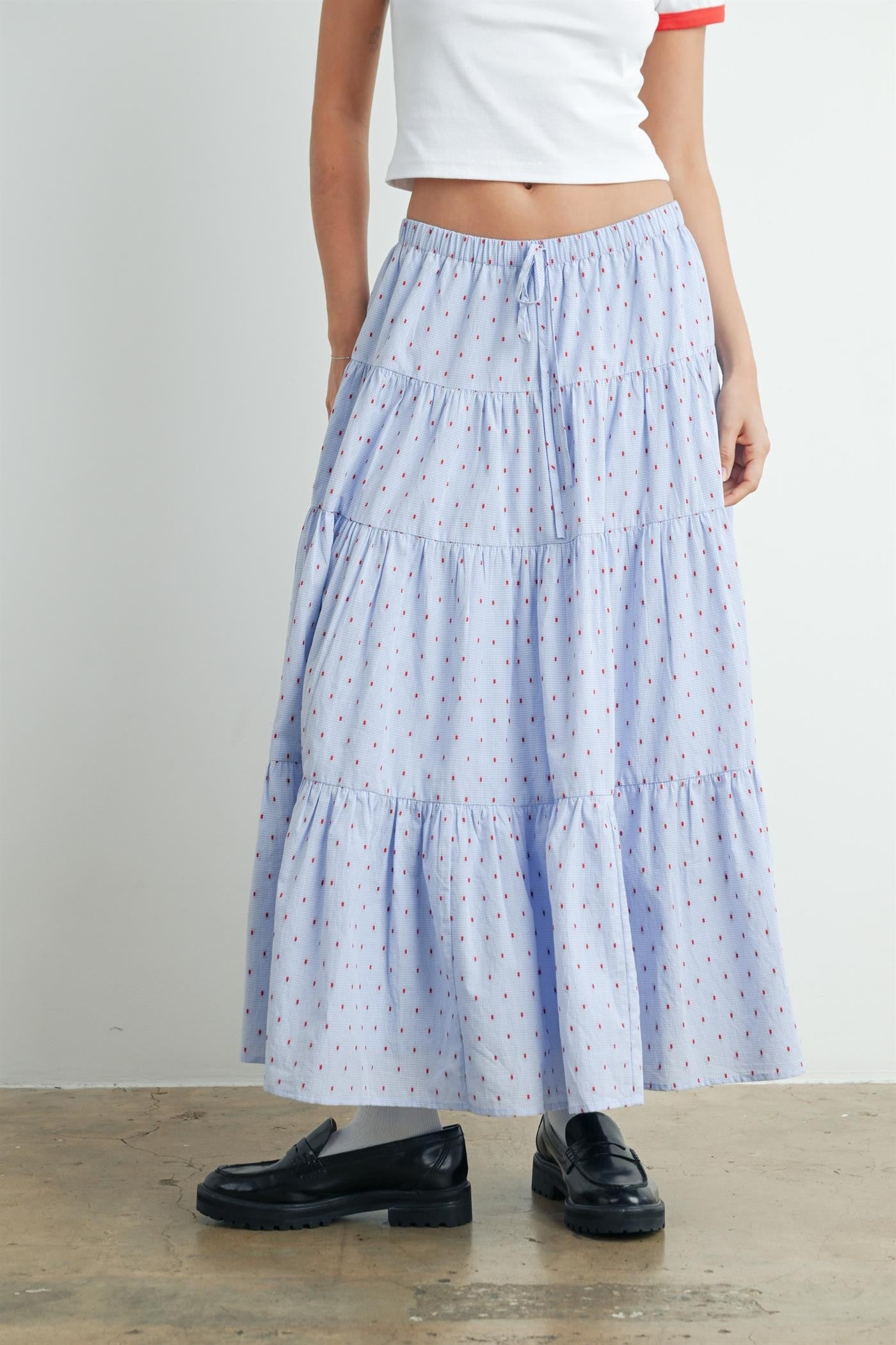 Light Blue Printed Tiered Maternity Maxi Skirt