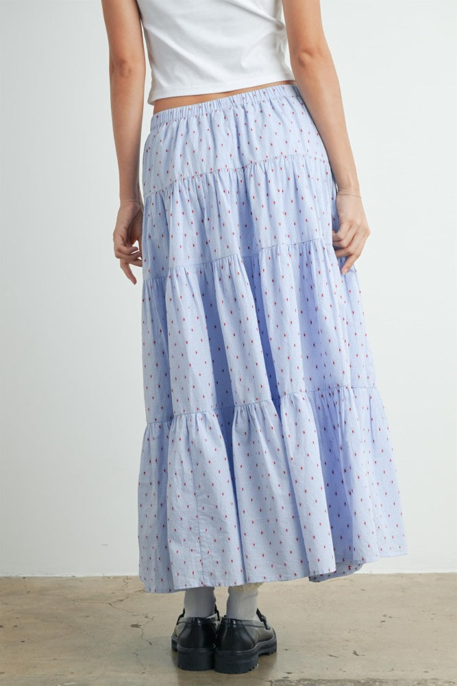 Light Blue Printed Tiered Maxi Skirt