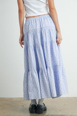 Light Blue Printed Tiered Maxi Skirt