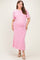 Pink Striped Scallop Trim Short Sleeve Maternity Plus Maxi Dress