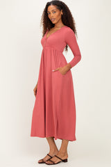 Mauve Ribbed Knit Long Sleeve Maternity Maxi Dress