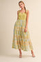 Lime Colorblock Floral Tiered Midi Dress