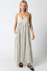 Natural Striped V-Neck Sleeveless Maxi Dress