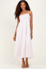 Pink Striped Empire Waist Tiered Maternity Midi Dress