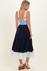 Light Blue Navy Colorblock Sleeveless Midi Dress
