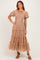 Brown Smocked Square Neck Tiered Midi Dress