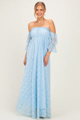 Light Blue Lace Off Shoulder Maxi Dress
