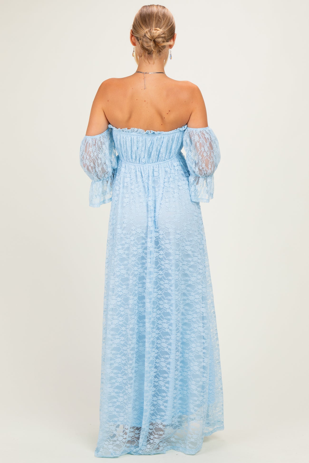 Light Blue Lace Off Shoulder Maxi Dress